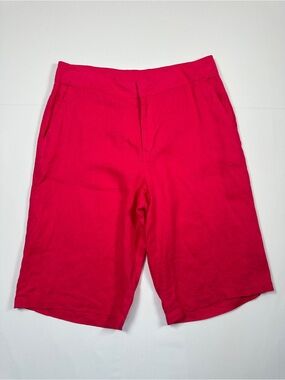 Yest Bright Pink 100% Linen Bermuda Shorts Lightweight Summer Size 10 Vacation